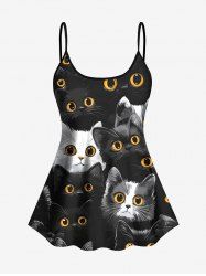 Haut de Tankini Chat Mignon Imprimé en Deux Couleurs à Bretelle Ajustable (Haut) - Noir 6X