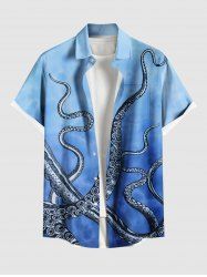 Chemise Boutonnée Pieuvre de Mer Imprimée de Grande Taille avec Poche - Bleu M