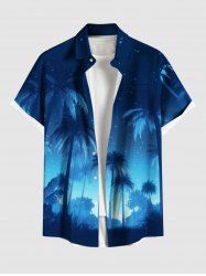 Plus Size Coconut Tree Ombre Galaxy Print Buttons Pocket Hawaii Shirt For Men -  
