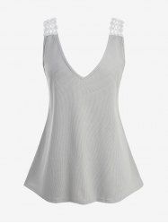 Plus Size Lace Trim Patchwork Waffle Textured Tank Top -  