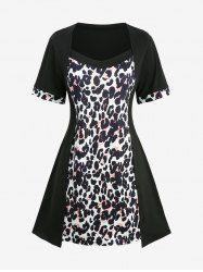 Plus Size Leopard Print 2 In 1 Dress -  