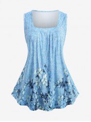 Plus Size Floral Branch Textured Printed Casual Tank Top -  