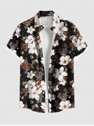 Plus Size Ombre Flower Leaf Print Hawaii Button Pocket Shirt For Men -  