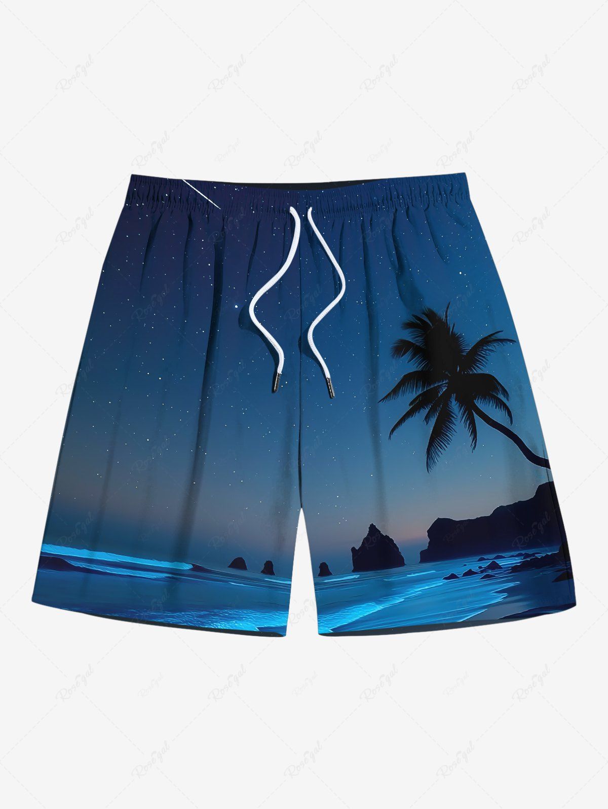 Buy Plus Size Coconut Tree Sea Meteor Ombre Galaxy Print Hawaii Drawstring Beach Shorts For Men  