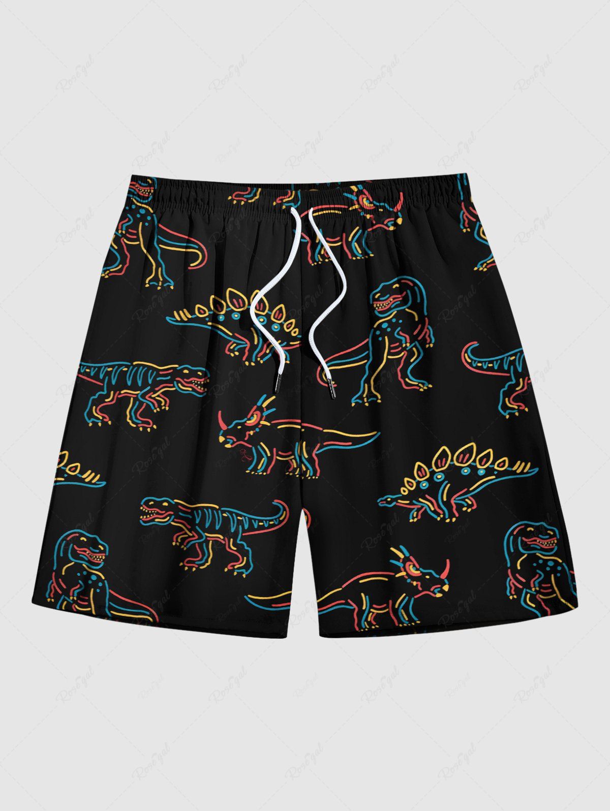 Cheap Plus Size Stick Figure Dinosaur Print Hawaii Beach Shorts For Men  