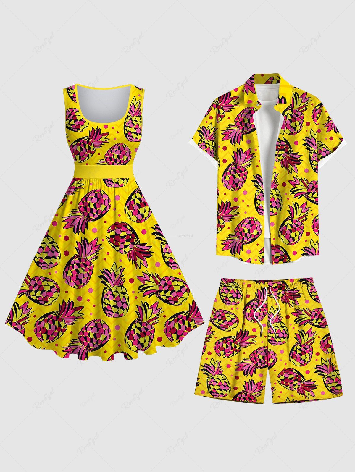 Costume de Plage Grande Taille Imprimé Pois et Ananas Jaune 