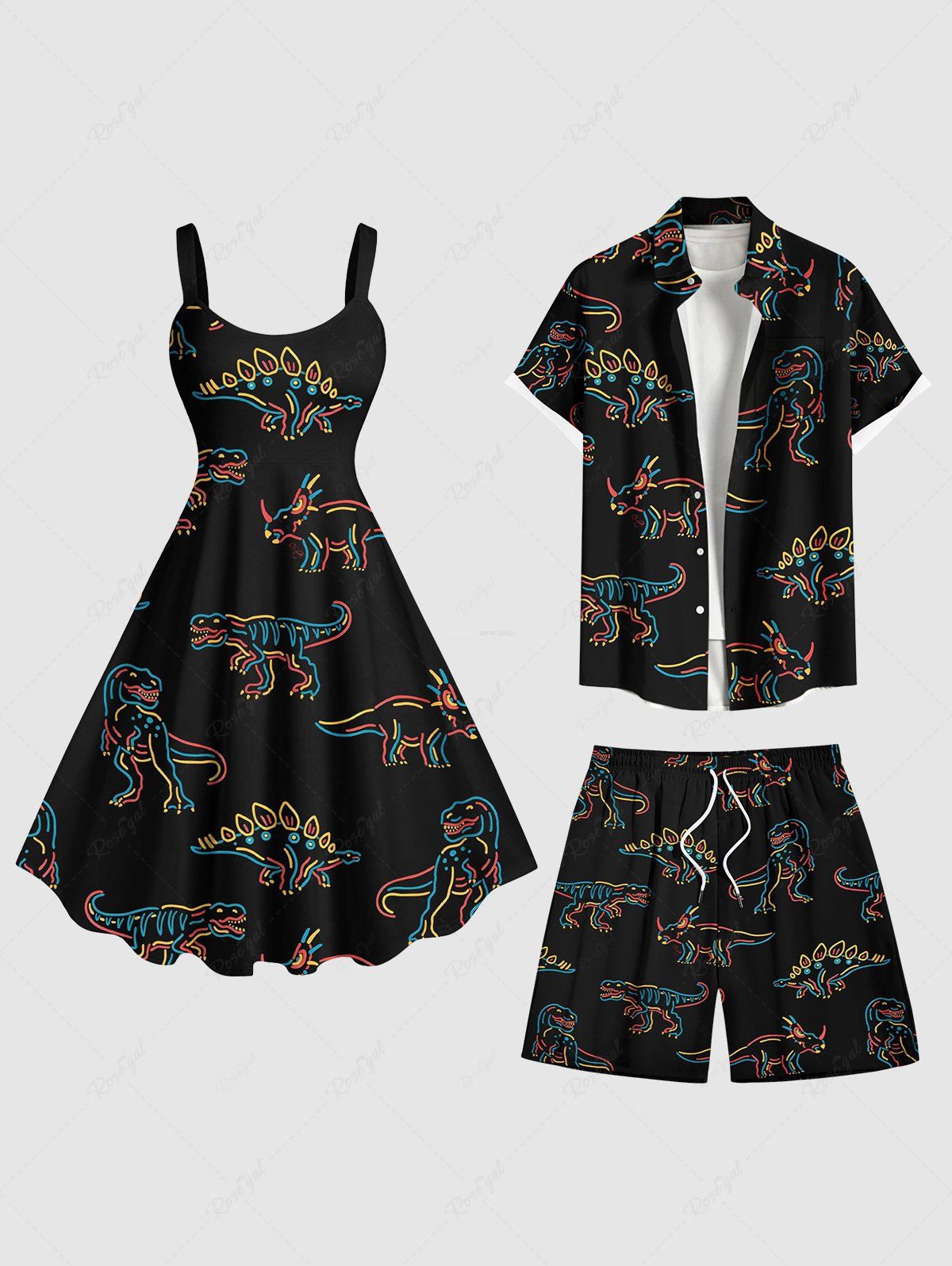 Best Stick Figure Dinosaur Print Plus Size Matching Hawaii Beach Outfit For Couples  