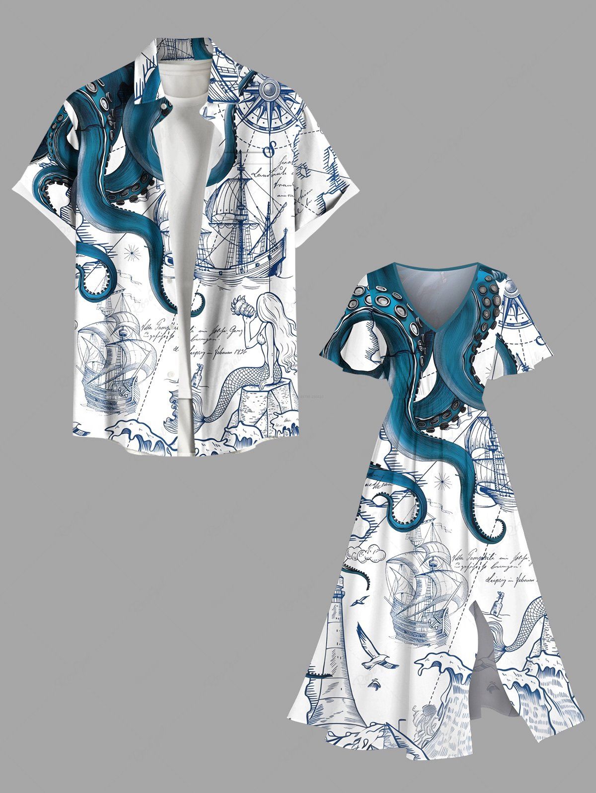 Costume de Plage Sirène Grande Taille pour Couples Vert 