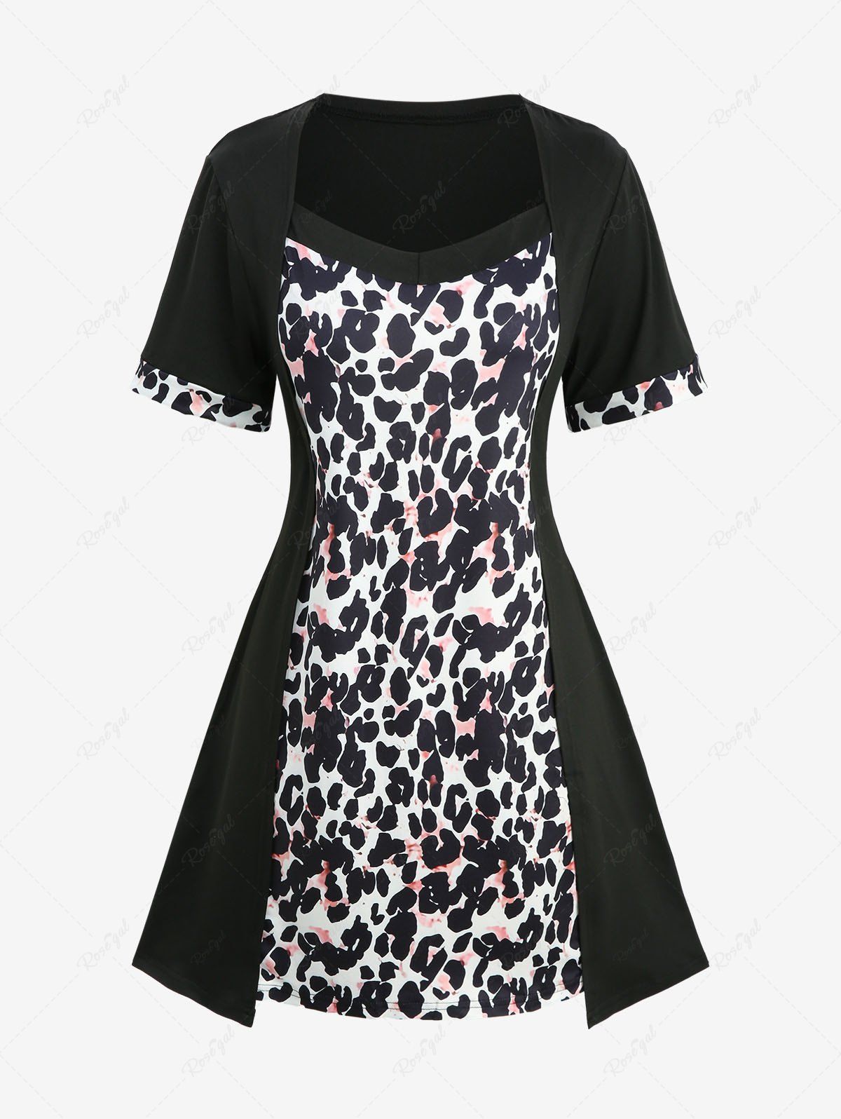 Sale Plus Size Leopard Print 2 In 1 Dress  
