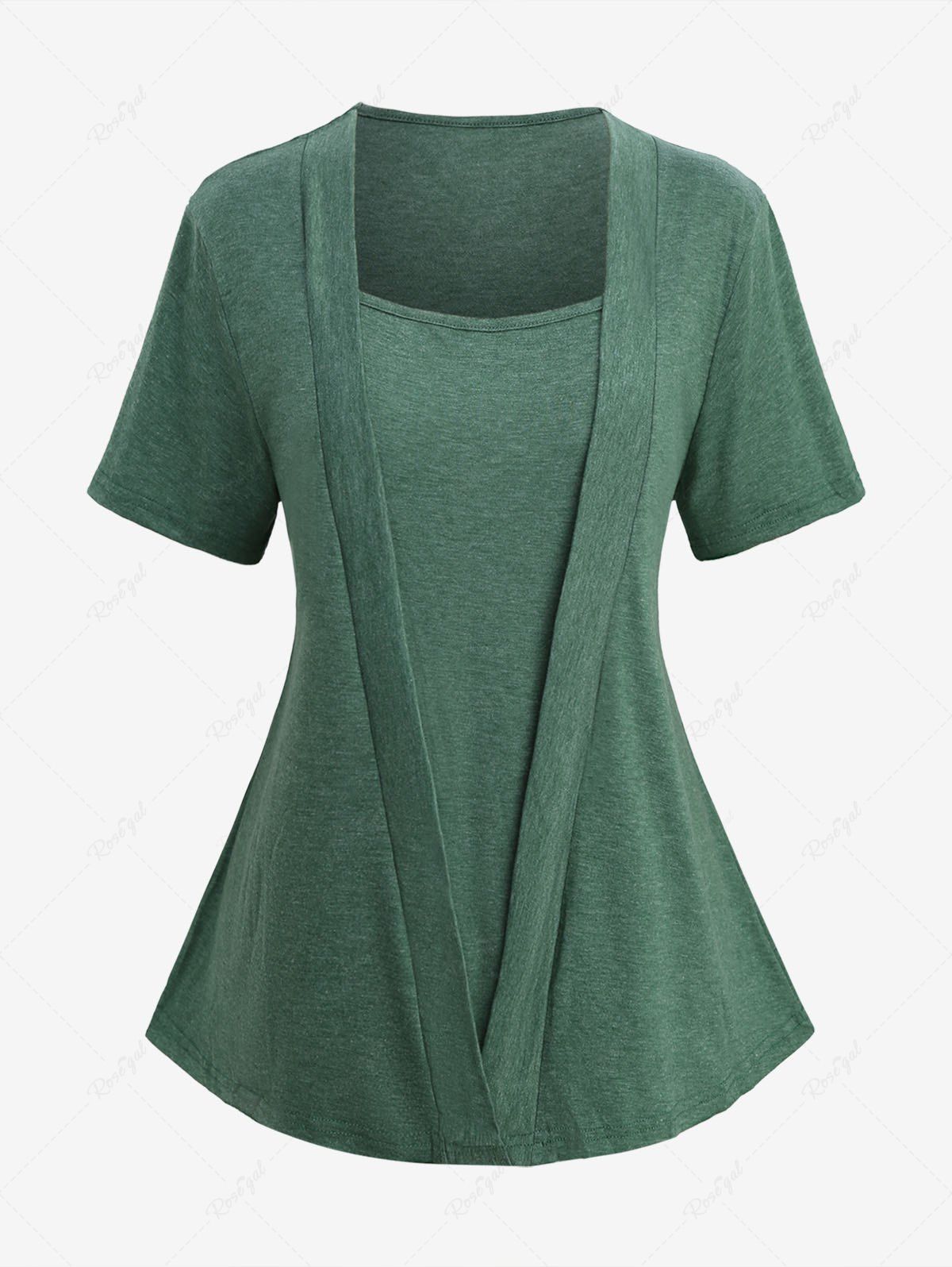 Haut Jointif Coupe en V 2 en 1 Vert 5XL