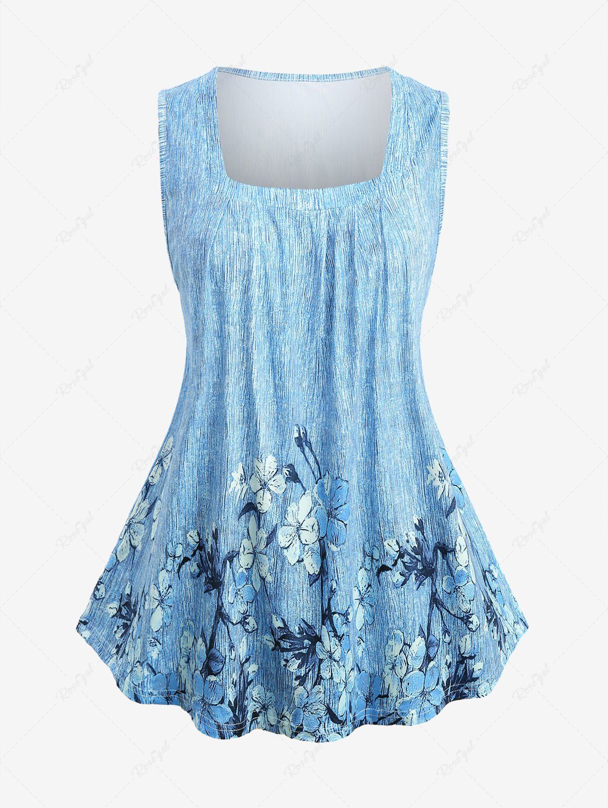 Trendy Plus Size Floral Branch Textured Printed Casual Tank Top  