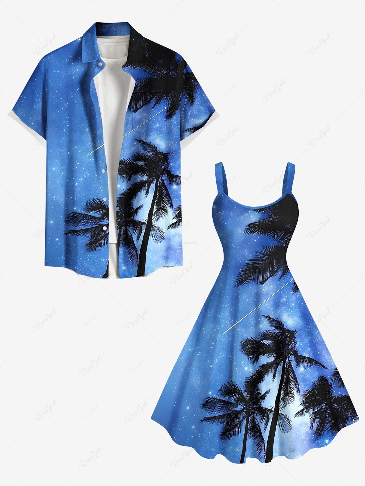 Tenue de Plage Grande Taille Imprimé Arbre et Noix de Coco Hawaii Bleu Ciel 