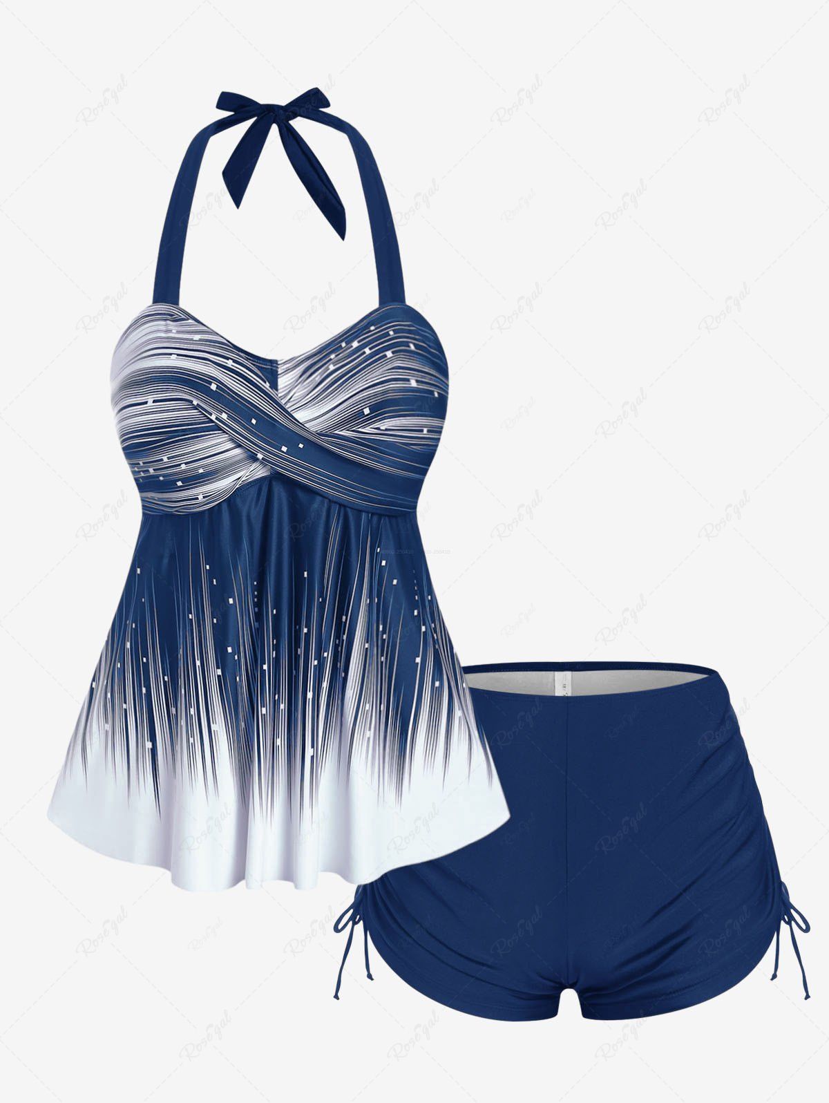 Hot Plus Size Halter Backless Empire Waist Modest Boyshorts Tankini Swimsuit  