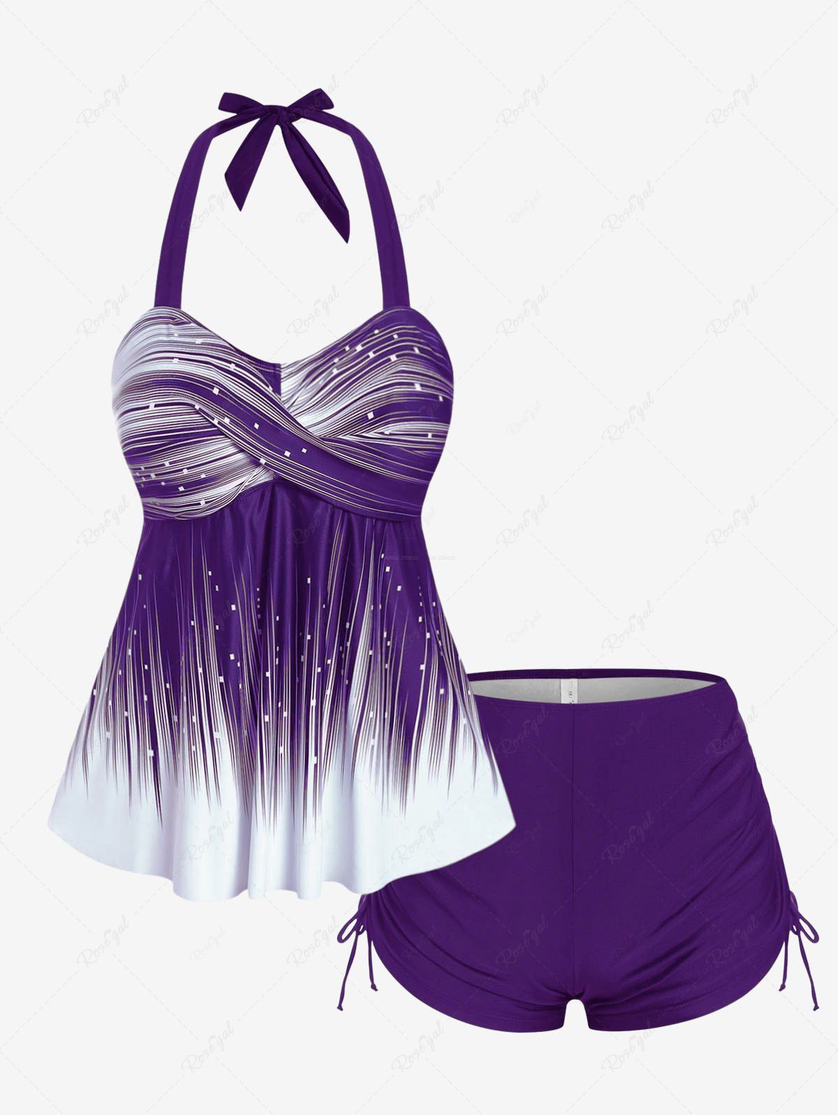Shop Plus Size Halter Backless Empire Waist Modest Boyshorts Tankini Swimsuit  