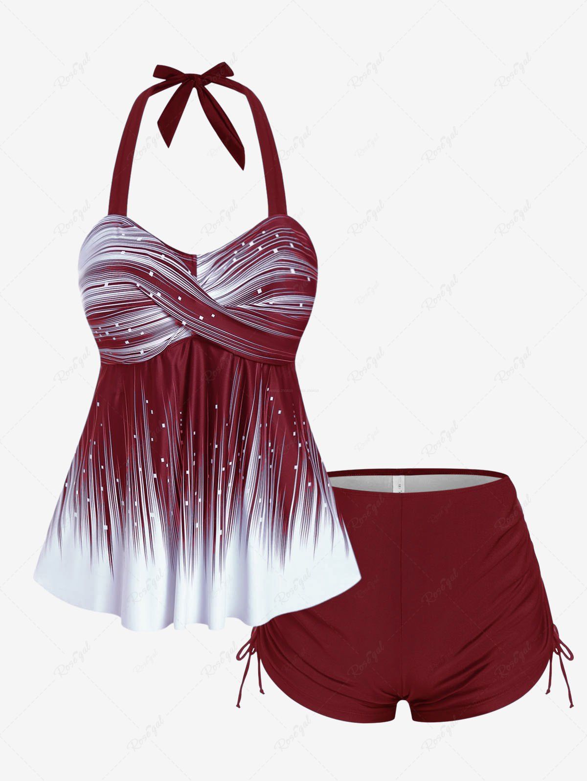 Unique Plus Size Halter Backless Empire Waist Modest Boyshorts Tankini Swimsuit  