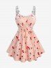 Cherry Print Lace-up Surplice Tank Top and Capri Pants Plus Size Outfit -  