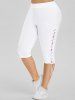 Cherry Print Lace-up Surplice Tank Top and Capri Pants Plus Size Outfit -  