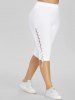 Cherry Print Lace-up Surplice Tank Top and Capri Pants Plus Size Outfit -  