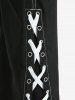 Flower Print Twist Convertible Collar Top and Split Lace Up Topstitching Pocket Flare Pants Plus Size Outfit -  