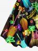 Tenue de plage hawaïenne assortie grande taille à imprimé floral et cocotier fluo pour couple - Noir 