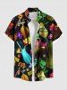 Tenue de plage hawaïenne assortie grande taille à imprimé floral et cocotier fluo pour couple - Noir 
