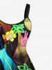 Tenue de plage hawaïenne assortie grande taille à imprimé floral et cocotier fluo pour couple - Noir 