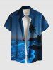 Tenue de Plage Jointive Vague D'Océan et Cocotier Imprimés de Grande Taille pour Couple - Bleu profond 