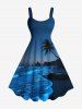 Tenue de Plage Jointive Vague D'Océan et Cocotier Imprimés de Grande Taille pour Couple - Bleu profond 