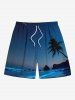 Tenue de Plage Jointive Vague D'Océan et Cocotier Imprimés de Grande Taille pour Couple - Bleu profond 