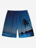 Tenue de Plage Jointive Vague D'Océan et Cocotier Imprimés de Grande Taille pour Couple - Bleu profond 