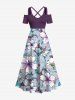 Tenue de Plage Grande Taille Imprimé à Fleurs Assorti pour la Plage - Bleu clair 