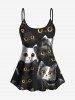 Ensemble de Haut Tankini Chat Mignon Imprimé en Deux Couleurs et de Short Assortis de Grande Taille - Noir 
