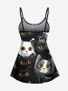 Ensemble de Haut Tankini Chat Mignon Imprimé en Deux Couleurs et de Short Assortis de Grande Taille - Noir 