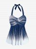Tankini Rembourré à Dos Nu à Col Halter Grande Taille - Bleu profond 5X