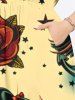 Robe D'été Mi-longue Grande Taille Imprimée de Rose et de Crâne - café lumière 3X