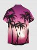 Plus Size Coconut Tree Sun Ombre Light Beam 3D Print Buttons Pocket Hawaii Shirt For Men -  