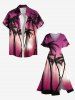 Plus Size Coconut Tree Sun Ombre Light Beam 3D Print Split Hawaii Midi Dress -  