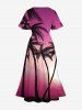 Plus Size Coconut Tree Sun Ombre Light Beam 3D Print Split Hawaii Midi Dress -  