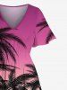 Plus Size Coconut Tree Sun Ombre Light Beam 3D Print Split Hawaii Midi Dress -  
