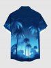 Plus Size Coconut Tree Ombre Galaxy Print Buttons Pocket Hawaii Shirt For Men -  