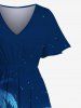 Robe Mi-Longue Hawaïen Fendue Cocotier et Galaxie Imprimés de Grande Taille - Bleu Ciel XS