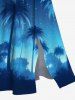 Robe Mi-Longue Hawaïen Fendue Cocotier et Galaxie Imprimés de Grande Taille - Bleu Ciel XS