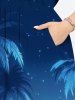 Robe Mi-Longue Hawaïen Fendue Cocotier et Galaxie Imprimés de Grande Taille - Bleu Ciel XS