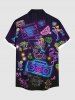 Chemise Dorée Pastèque et Arbre de Noix de Coco Imprimés de Grande Taille avec Poche - Noir 2XL