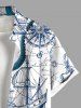 Plus Size Octopus Mermaid Boat Cruise Print Buttons Pocket Hawaii Shirt For Men -  
