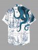 Plus Size Octopus Mermaid Boat Cruise Print Buttons Pocket Hawaii Shirt For Men -  