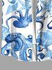 Plus Size Octopus Starfish Shell Print Buttons Pocket Hawaii Shirt For Men - Bleu clair 5XL