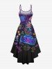 Plus Size Coconut Tree Sun Recorder Flamingo Watermelon Print High Low Hawaii Cami Dress - Noir M