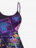 Plus Size Coconut Tree Sun Recorder Flamingo Watermelon Print High Low Hawaii Cami Dress - Noir M