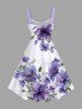 Plus Size Flowers Leaf Print Hawaii Tank Dress -  